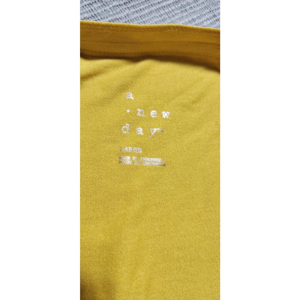 A New Day Mustard Yellow Square Neck Boho Blouse Women’s Size L NWT Pearl Button - Picture 11 of 13